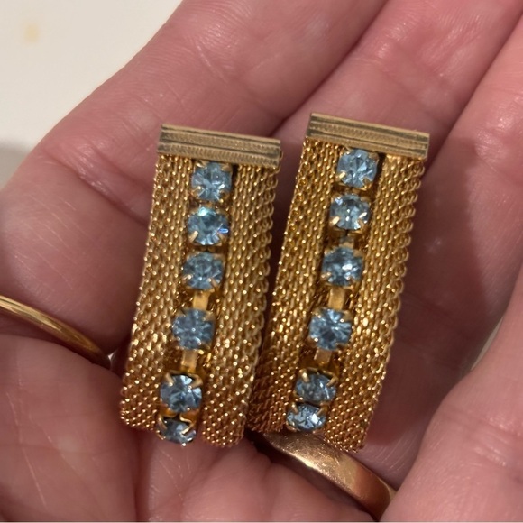 Sarah Coventry Star Lighter Set gold mesh blue topaz rhinestones - Picture 9 of 10
